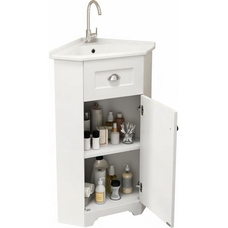 ELVMI Mueble Bajo Lavabo de Pie con Lavabo de Cerámica, Almacenaje, Baño, MDF, 59.0 x 42.5 x 90.5 cm, Blanco (1/5)