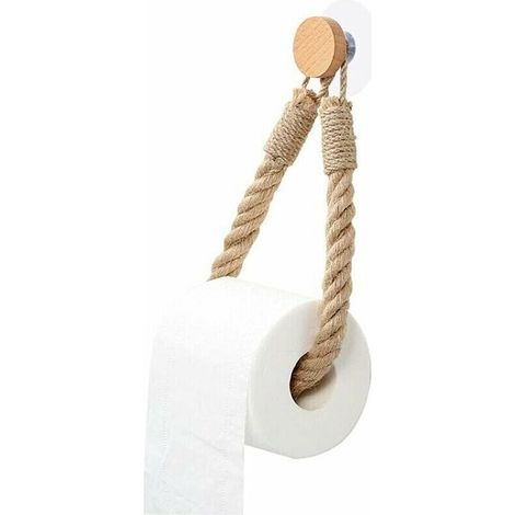 Soporte autoadhesivo para papel higiénico, toallero retro de cuerda de cáñamo, soporte para papel higiénico para baño y cocina - Marrón-Crezuo