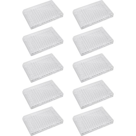 Lot de 10 plaques de culture cellulaire à 96 puits en polystyrène transparent avec couvercle en plastique, pour laboratoire et salle de biologie. Fond plat. (1/5)
