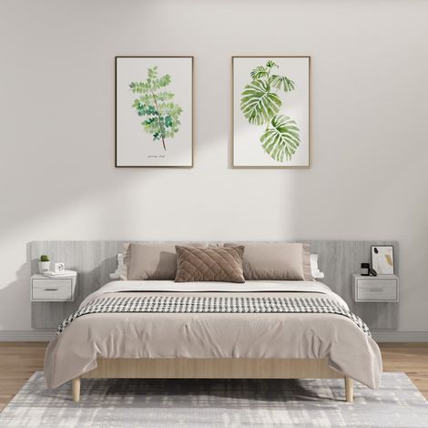 Tête de lit avec armoires, Tête de lit avec tables de chevet Gris béton Bois d'ingénierie SDG20296 (1/5)