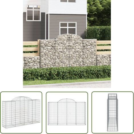 The Living Store Gabione mit Hochbogen 200x50x120/140 cm Verzinktes Eisen - Gabionenkorb - Gabionenwände - Gartendekoration - Gartenzubehör - Zaun (1/5)