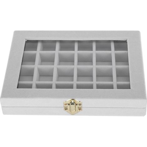 Coffret de rangement pour bijoux en bois et flanelle grise, organisateur portable pour boucles d'oreilles et bagues, boîte de stockage simple.