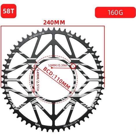 58T Plateau de vélo monovitesse 4 trous à griffes, entraxe 110 BCD, dents positives et négatives, pignon 36T58T compatible avec les transmissions 5/R7/8000 (1/5)