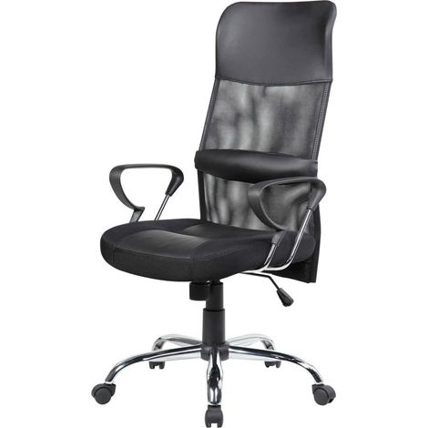 Dmora - Silla de oficina Daguirr, Sillón presidencial con reposabrazos, Silla de oficina ergonómica, 56x61h111/121 cm, Negro (1/3)