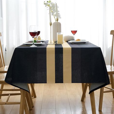 Nappe Noire Lavable 200 X 140 cm Aspect Lin Petite Grise Vintage Rectangulaire - Protection de Table Imperméable pour Salle à Manger, Jardin, Fête, Mariage ou Maison (1/5)