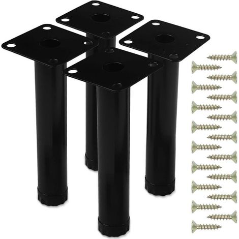 Tigrezy 4 Pièces 15 cm Pieds de Meuble, avec 18 Pcs Vis Reglable Métal Table Basse Noir Pied, Hauteur Ajustable Pieds pour Meubles Canapé Bureau Cuisine Armoires Réglables (1/4)