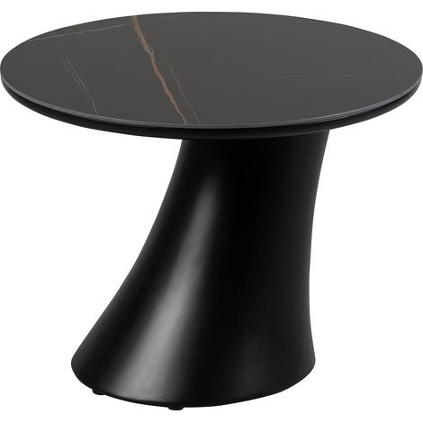 MAALA - Bout de Canapé Noir Plateau Céramique Marbré Pied en ABS