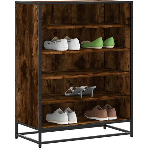 vidaXL Meuble à chaussures chêne fumé bois d'ingénierie et métal (1/5)