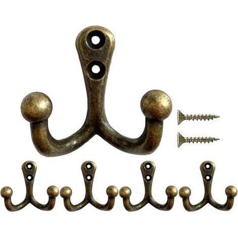 5 schwere Vintage-Wandgarderobenhaken doppelte Metallhaken zum Aufhängen von Kleidung Mänteln Bademänteln Handtüchern Hüten Schlüsseln und (1/5)