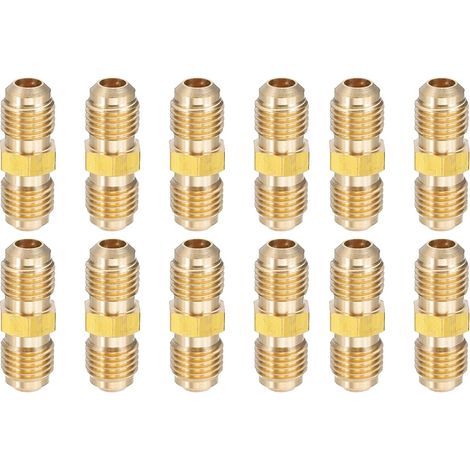 Raccord 1/4 Inch Male Flare x 1/4 Inch Male Flare, 12Pcs SAE 45 Degrés Adapter Union Tube Coupler Pipe Fitting En Laiton Pour Air Ligne Gaz Réfrigération HVAC (1/5)