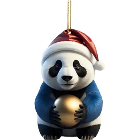 Panda - Ornament En Bois Pour Arbre De Noël - Décoration Suspendue Avec Corde - Intérieur Extérieur - Lot De 1 (1/4)