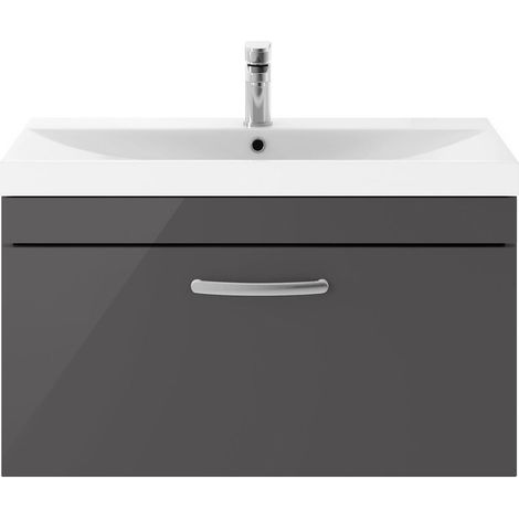 Millwich Contemporary 1 Drawer Wall Hung Vanity Unit with Thin Edge Basin, Gloss Grey, 800mm (1/4)