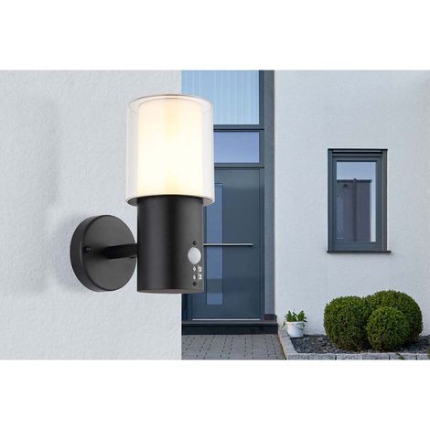 Applique extérieure Lampe de façade Acier inoxydable noir Plastique Capteur IP44 H24.5 cm