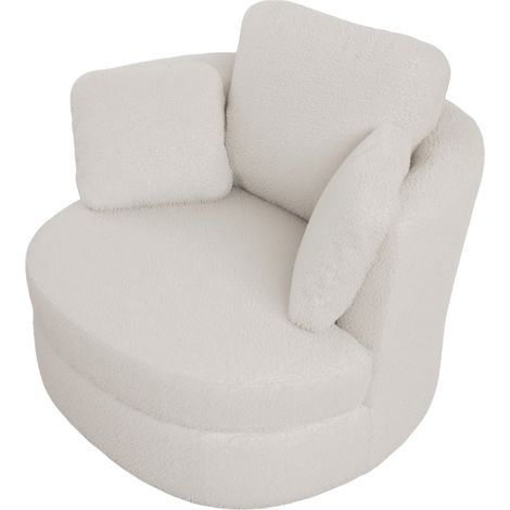 CAIziFauteuil sherpa ivoire grand confort avec coussins salon bureau