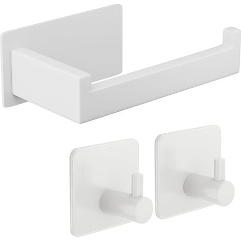 Porte-Papier Toilette sans perçage - Blanc - avec 2 Crochets adhésifs - en Acier Inoxydable - avec Colle - pour Salle de Bain (1/5)