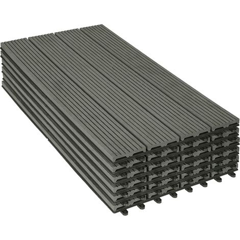 WOLTU WPC Terrassenfliesen Terrassendielen Holz-Optik 30x60cm, Fliese Bodenfliese Klickfliese mit klicksystem Bodenbelag (6 Stück / 1 m²) Hellgrau (1/5)