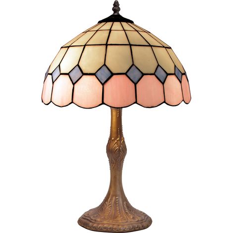 Lampe de table base en forme avec abat-jour Tiffany diamètre 30cm Série Rose