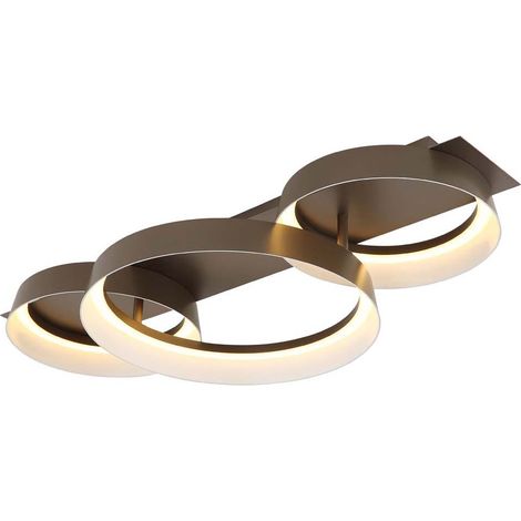 Plafonnier LED, lampe de plafond, lampe de salon, abat-jour opale couleur café mat, L 70 cm (1/5)