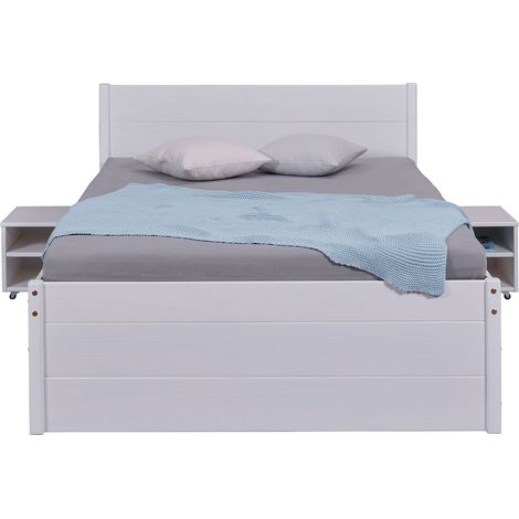 Lit multi-rangements 180x200cm en pin massif coloris blanc - longueur 209 x profondeur 186 x hauteur 90 cm (1/5)