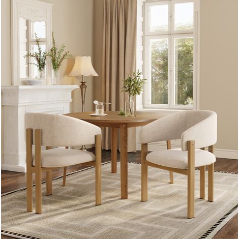 Lot de 2 chaises de salle à manger en métal effet bois avec accoudoirs, beige (1/5)