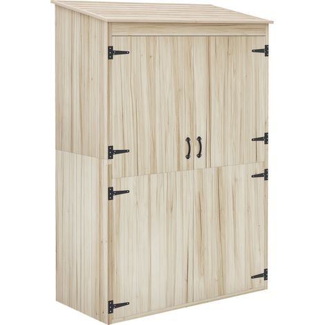 Mobile da giardino, mobile contenitore in legno, 2 ripiani, 2 ante, tetto spiovente, 120 x 57 x 183 cm, legno naturale