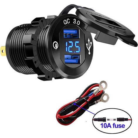 Prise USB de voiture Quick Charge 3.0 - Double chargeur de voiture - 12 V/24 V 36 W - Chargeur USB QC 3.0 étanche universel - Adaptateur allume-cigare pour moto, caravane, bateau, camion