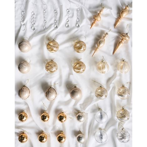 Conjunto de 35 bolas de Navidad decorativas de vidrio para colgar en el árbol de Navidad estilo glam tradicional dorado Bling