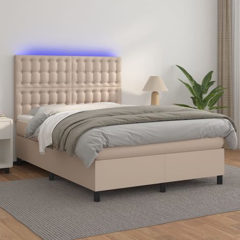 vidaXL Giroletto Molle Materasso e LED Cappuccino 140x200cm Similpelle (1/5)