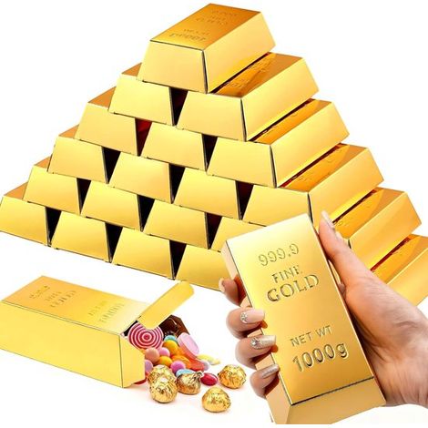 Scatole regalo (confezione da 24) Scatole regalo a forma di lingotti d'oro artificiali Scatole di carta quadrate Facili da montare Scatola regalo per hobbisti (1/5)