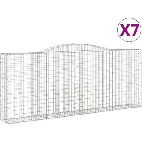 Set 7 cestini per gabbioni recinzione a gabbia muro di contenimento ad arco 400 x 50 x 160/180 cm ferro zincato Argento 020041140