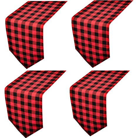 Lot de 4 chemins de Table à Carreaux Rouges et Noirs pour Le dîner de Noël, Les fêtes de bûcheron, Les réunions extérieures ou intérieures, décoration d'intérieur, 30,5 x 182,9 cm (1/5)