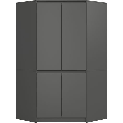 Akord – Armoire d'angle 100 cm 4 portes – Panneau stratifié – 6 étagères – Hauteur 180 cm – Profondeur 50 cm – Corps gris graphite