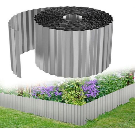 Bordure de pelouse flexible Délimitation de parterre 5m Longueur 15cm Hauteur Ondulé Délimitation de jardin Bordure de jardin en métal galvanisé Bordure de parterre pour pelouse Bordure de tonte Parte