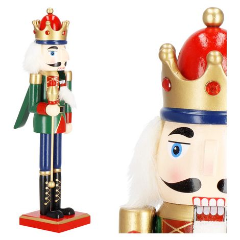 Cascanueces de 38 cm con Cetro Adorno Navideño Figurita de Madera Multicolor
