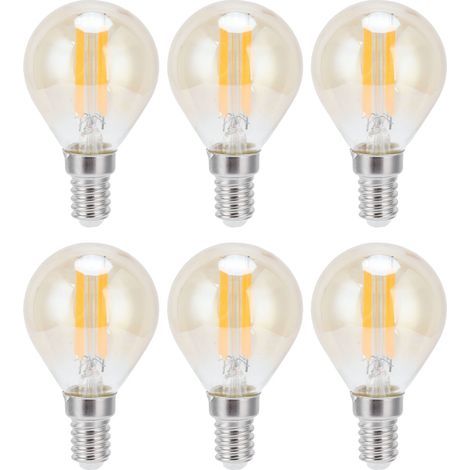 Lot de 6 ampoules G45 LED filament doré 2700K 4W culot E14 verre transparent vintage blanc chaud 220-240V (1/5)
