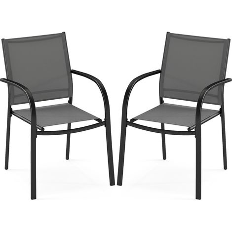 Sedie pranzo impilabili metallo seduta schienale traspiranti giardino Set 2 sedie giardino piscina balcone Grigio (1/4)