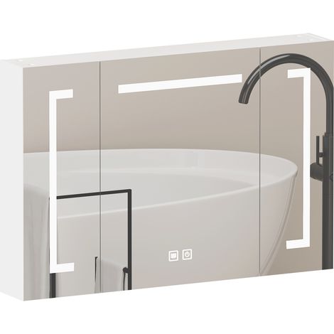 Meuble miroir LED stylé 90 cm, armoire murale avec rangement pour salle de bain, salon et chambre