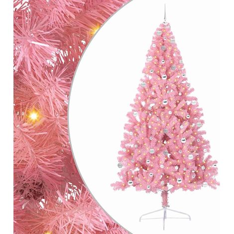 Künstlicher vorbeleuchteter Weihnachtsbaum Rosa 240 cm PVC vidaXL