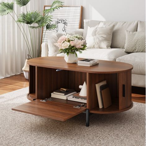Couchtisch mit Stauraum ovale Form 100x50x40 MDF OKMYHOME (1/5)