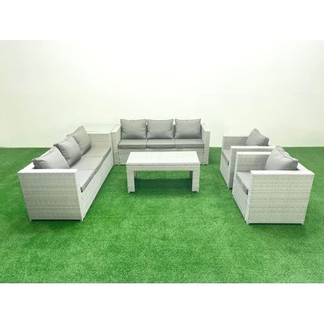 Fimous Ensembles de meubles d'extérieur avec 2 Fauteuil Table basse oblongue Table d'appoint Gris clair mixte (1/5)