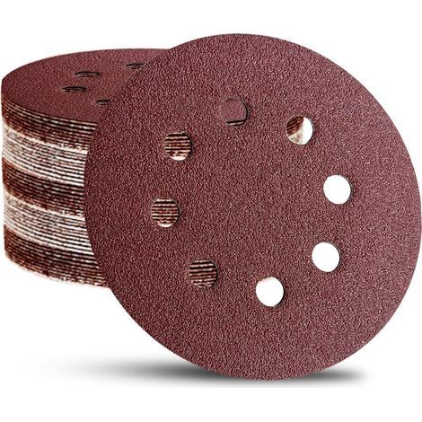 Disque abrasif auto-agrippant 1000 grains, 5 feuilles 8 trous, papier de verre à l'oxyde d'aluminium pour ponceuse excentrique. (1/5)