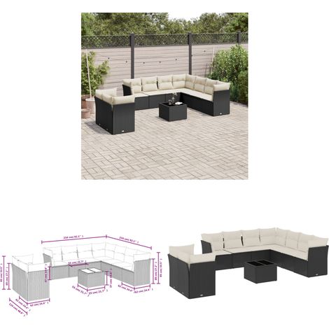 10-tlg. Garten-Sofagarnitur mit Kissen Schwarz Poly Rattan - Gartenmöbel - Gartensorte - Outdoor Möbel - Lounge Set - Rattan Sofa - Home & Living (1/3)