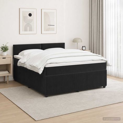 Cama box spring con colchón Negro 160 x 200 cm Terciopelo (1/5)
