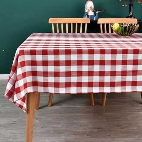 [JAMAIS UTILISÉ] Nappe à carreaux vichy, nappe carrée en mélange de coton à carreaux pour la cuisine, les pique-niques (rouge, 140 x 140 cm) (1/5)