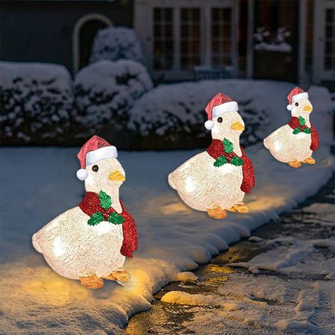 Décoration lumineuse en forme de canard avec écharpe, sculpture plate pour jardin, pelouse et décorations de Noël (1/5)