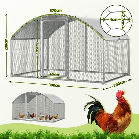 Wolketon Hühnerstall mit Kuppeldach 3x2x2 m Verzinkt aus Stahl Freilaufgehege (1/2)