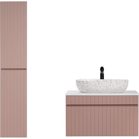 Ensemble meuble vasque à poser + colonne - 80 cm - Emblematic Rose - Livraison gratuite