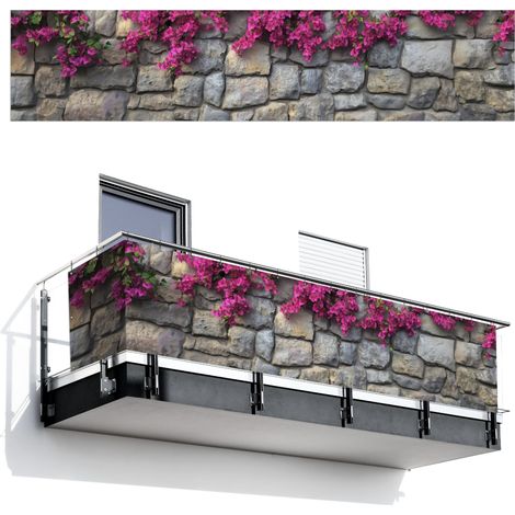 Balcony Privacy Banner Bougainvillea - Stone Wall - Pink 500x110 cm