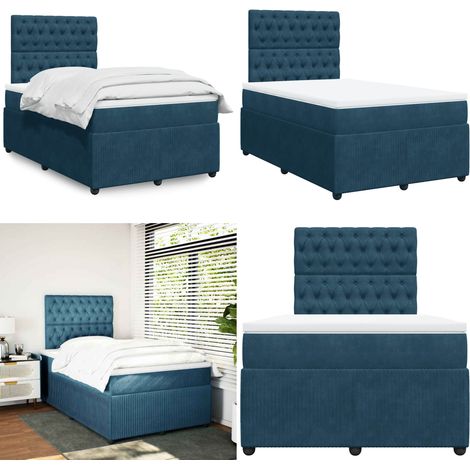 Sommier à lattes de lit et matelas Bleu foncé 120x200cm Velours - Matelas à ressorts ensachés - Sommeil réparateur (1/5)