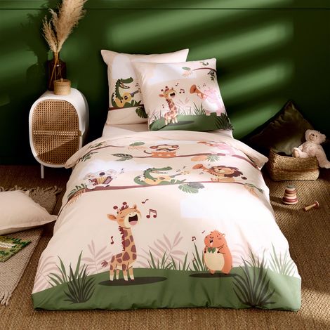 Housse de couette enfant percale de coton savane Vert 140x200 cm